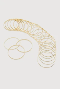Womens Plus Size Textured Metallic Bangles Set of 24, Gold