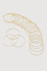 Womens Plus Size Assorted Textured Metallic Bangles Set of 24, Gold