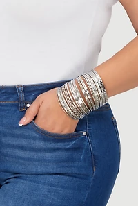 Womens Plus Size Metallic Textured Bangles Set of 30, Silver