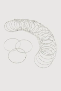 Womens Plus Size Metallic Textured Bangles Set of 30, Silver