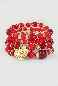 Heart Charm Beaded Stretch Bracelets Set of