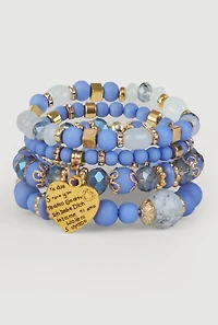 Heart Charm Beaded Stretch Bracelets Set of