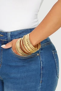 Womens Textured Metallic Bangles Set of 18, Gold