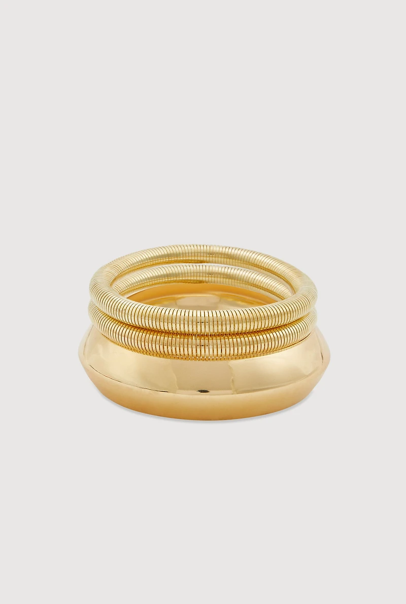 Womens Assorted Metallic Bangles Set of 3, Gold