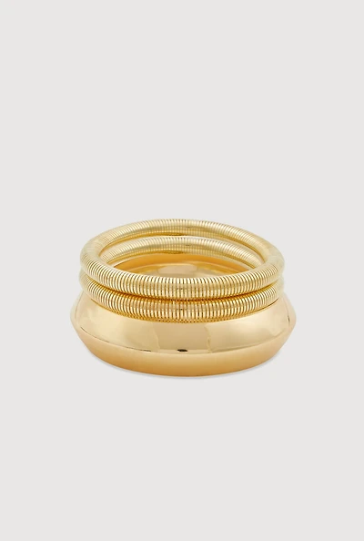 Womens Assorted Metallic Bangles Set of 3, Gold