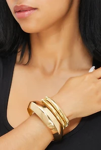 Womens Assorted Metallic Bangles Set of 3, Gold