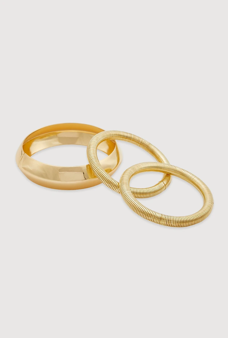 Womens Assorted Metallic Bangles Set of 3, Gold