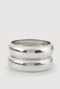 Womens Plus Size Hammered Detail Metallic Bangle Bracelets Set of 2, Silver