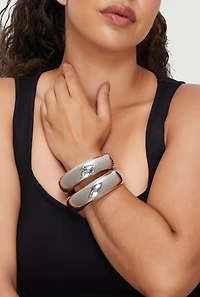 Womens Plus Size Hammered Detail Metallic Bangle Bracelets Set of 2, Silver