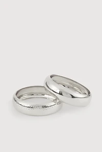 Womens Plus Size Hammered Detail Metallic Bangle Bracelets Set of 2, Silver
