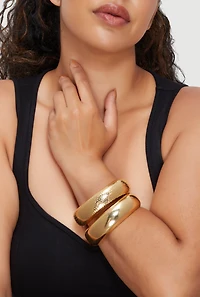 Womens Plus Size Hammered Detail Metallic Bangle Bracelets Set of 2, Gold
