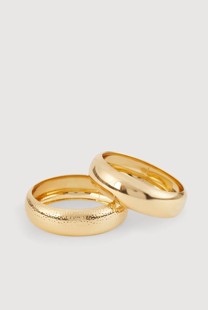 Womens Plus Size Hammered Detail Metallic Bangle Bracelets Set of 2, Gold