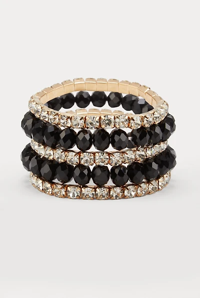 Womens Rhinestone Beaded Stretch Bracelets Set of 5, Multi