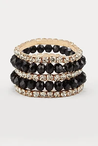Womens Rhinestone Beaded Stretch Bracelets Set of 5, Multi