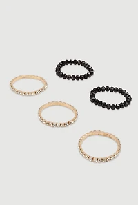 Womens Rhinestone Beaded Stretch Bracelets Set of 5, Multi