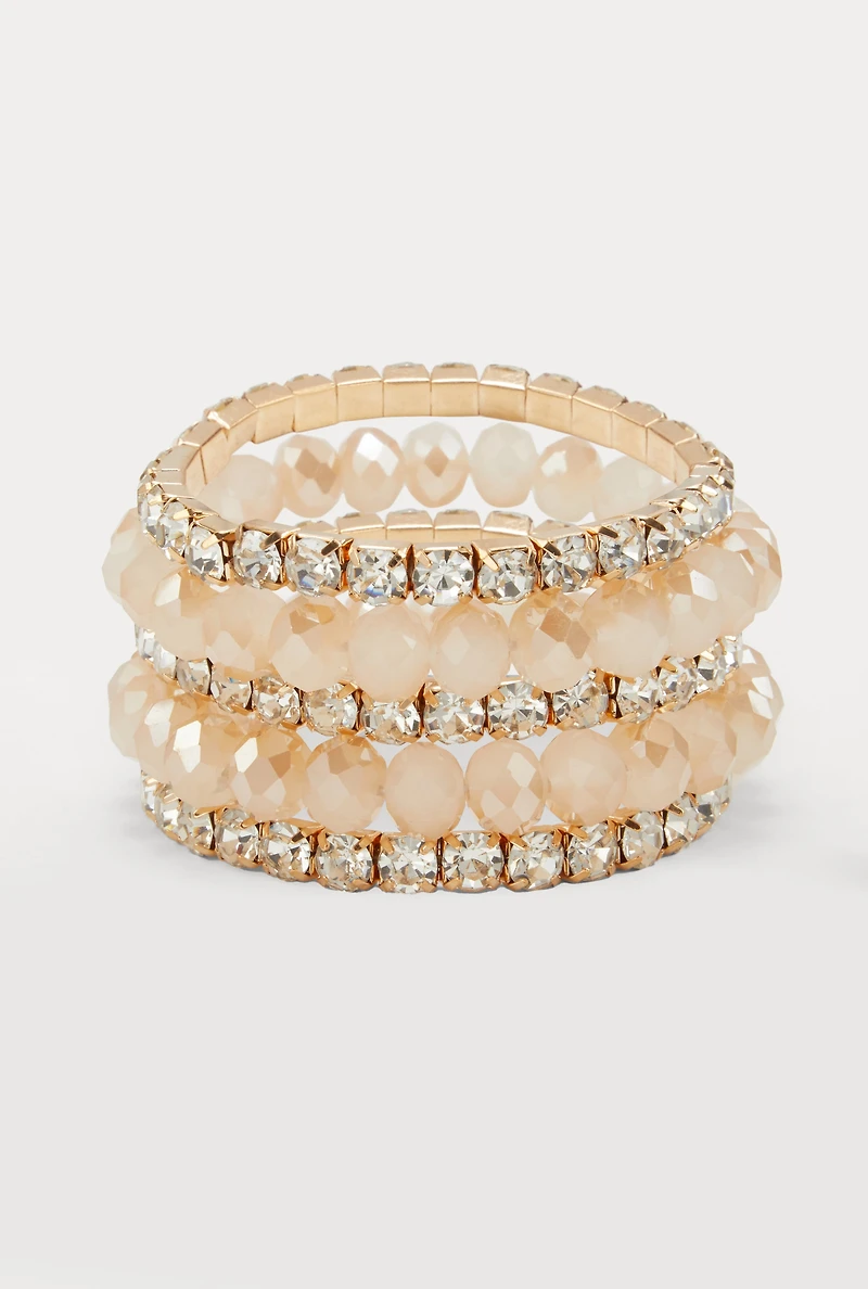 Womens Rhinestone Beaded Stretch Bracelets Set of 5,