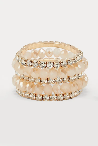 Womens Rhinestone Beaded Stretch Bracelets Set of 5,