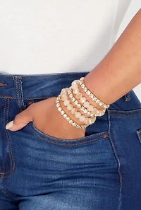 Womens Rhinestone Beaded Stretch Bracelets Set of 5,