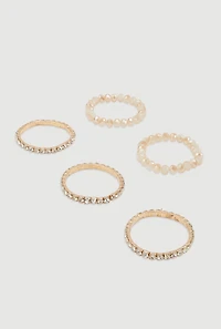 Womens Rhinestone Beaded Stretch Bracelets Set of 5,
