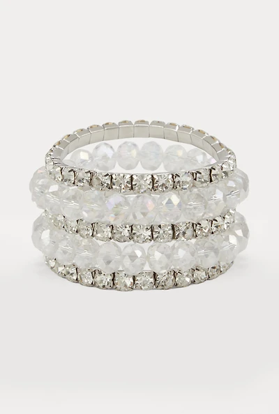 Rhinestone Beaded Stretch Bracelets Set of 5