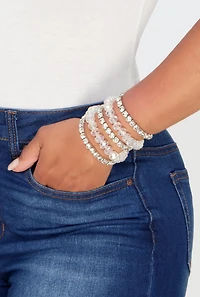 Rhinestone Beaded Stretch Bracelets Set of 5
