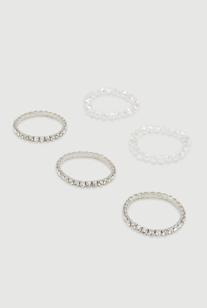 Rhinestone Beaded Stretch Bracelets Set of 5