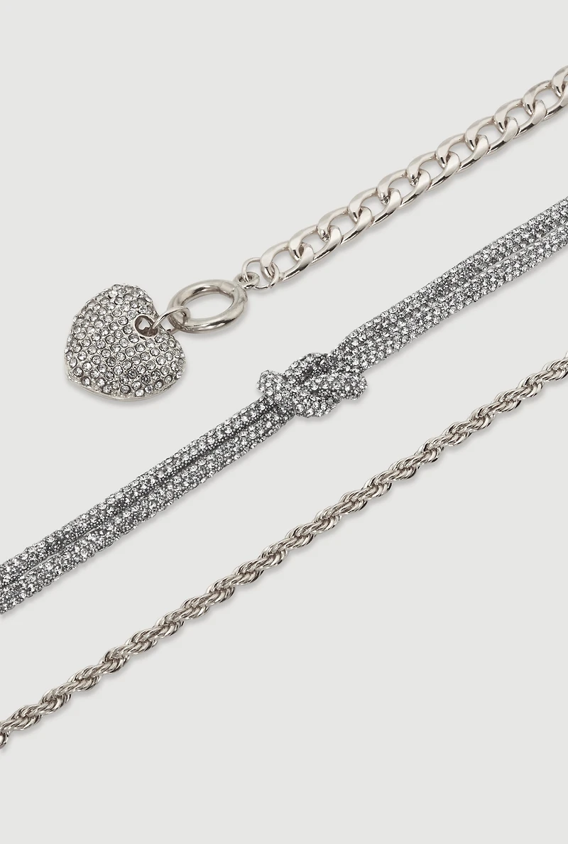 Cubic Zirconia Chain Charm Bracelets Set of 3