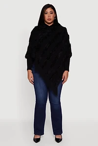 Fringe Striped Hooded Poncho