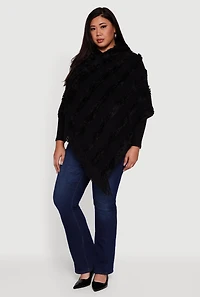 Fringe Striped Hooded Poncho