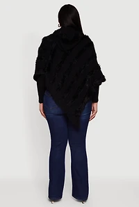 Fringe Striped Hooded Poncho