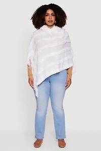 Fringe Striped Hooded Poncho