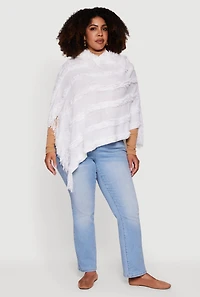 Fringe Striped Hooded Poncho