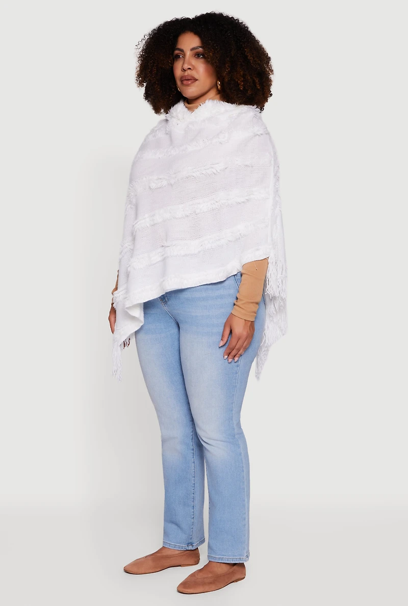 Fringe Striped Hooded Poncho