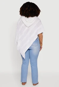 Womens Fringe Striped Hooded Poncho, White