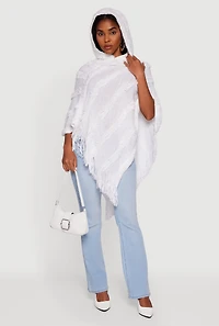Fringe Striped Hooded Poncho