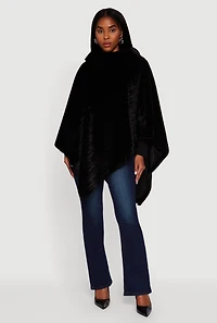 Faux Fur Solid Funnel Neck Poncho