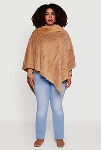 Faux Fur Solid Funnel Neck Poncho