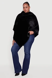 Solid Faux Fur Hooded Poncho