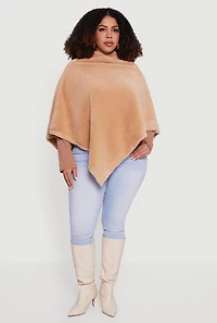 Solid Faux Fur Hooded Poncho