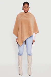 Solid Faux Fur Hooded Poncho