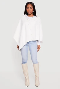 Faux Pearl Detail Faux Fur Poncho