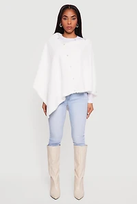 Faux Pearl Detail Faux Fur Poncho