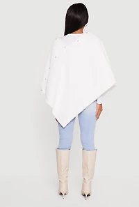 Faux Pearl Detail Faux Fur Poncho