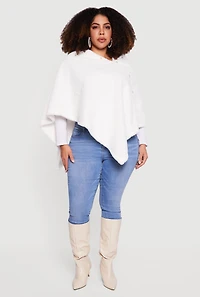 Faux Pearl Detail Faux Fur Poncho