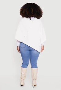 Faux Pearl Detail Faux Fur Poncho