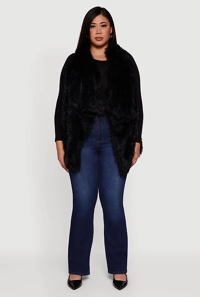 Womens Faux Fur Lined Reversible Shaggy Vest, Black