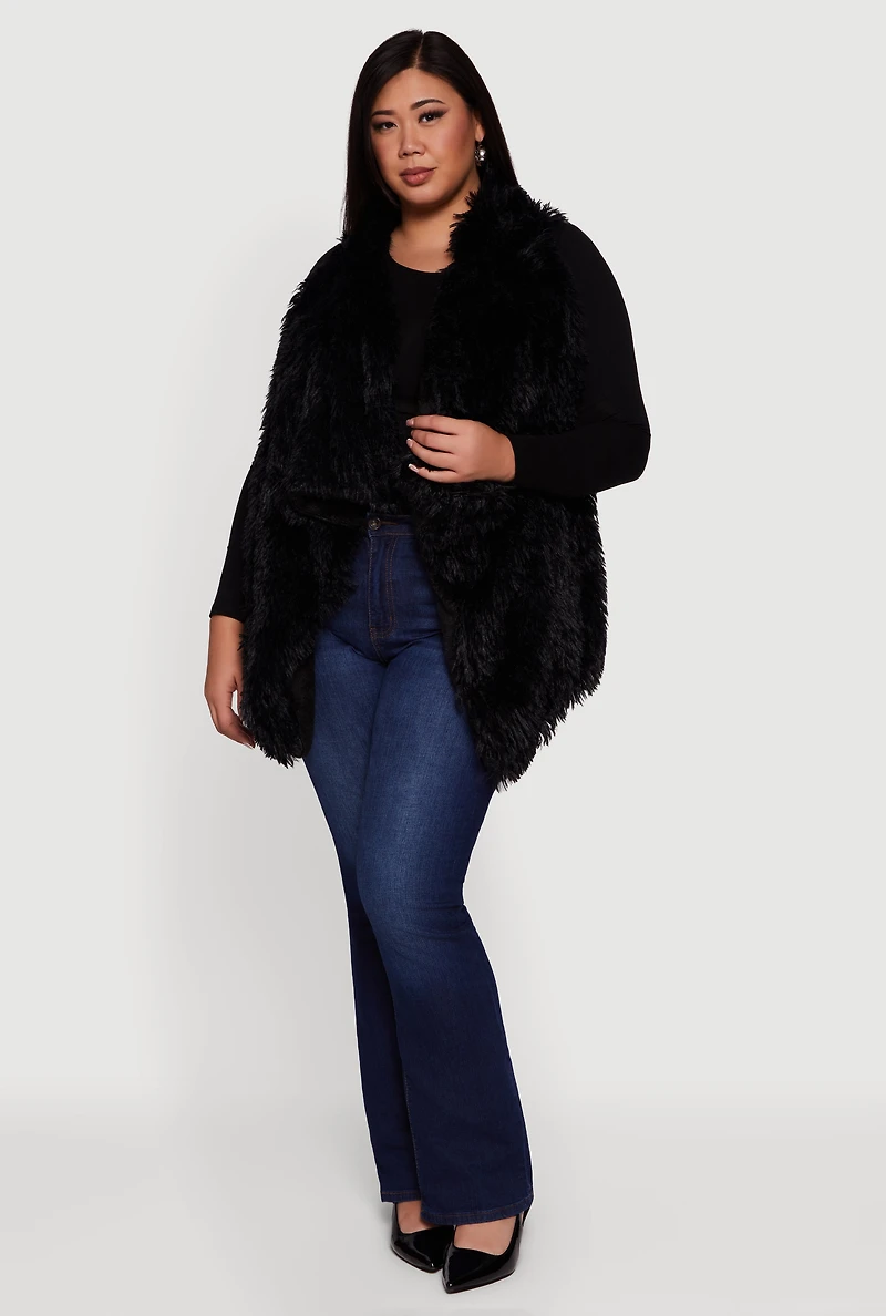Womens Faux Fur Lined Reversible Shaggy Vest, Black