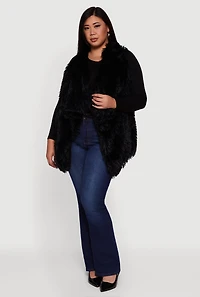 Womens Faux Fur Lined Reversible Shaggy Vest, Black