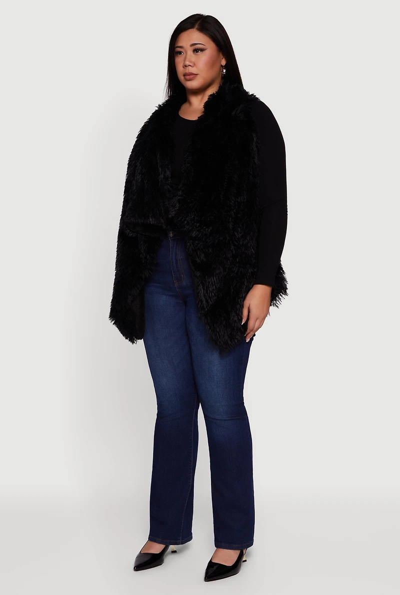 Womens Faux Fur Lined Reversible Shaggy Vest, Black