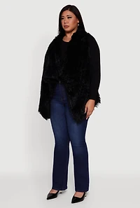 Womens Faux Fur Lined Reversible Shaggy Vest, Black